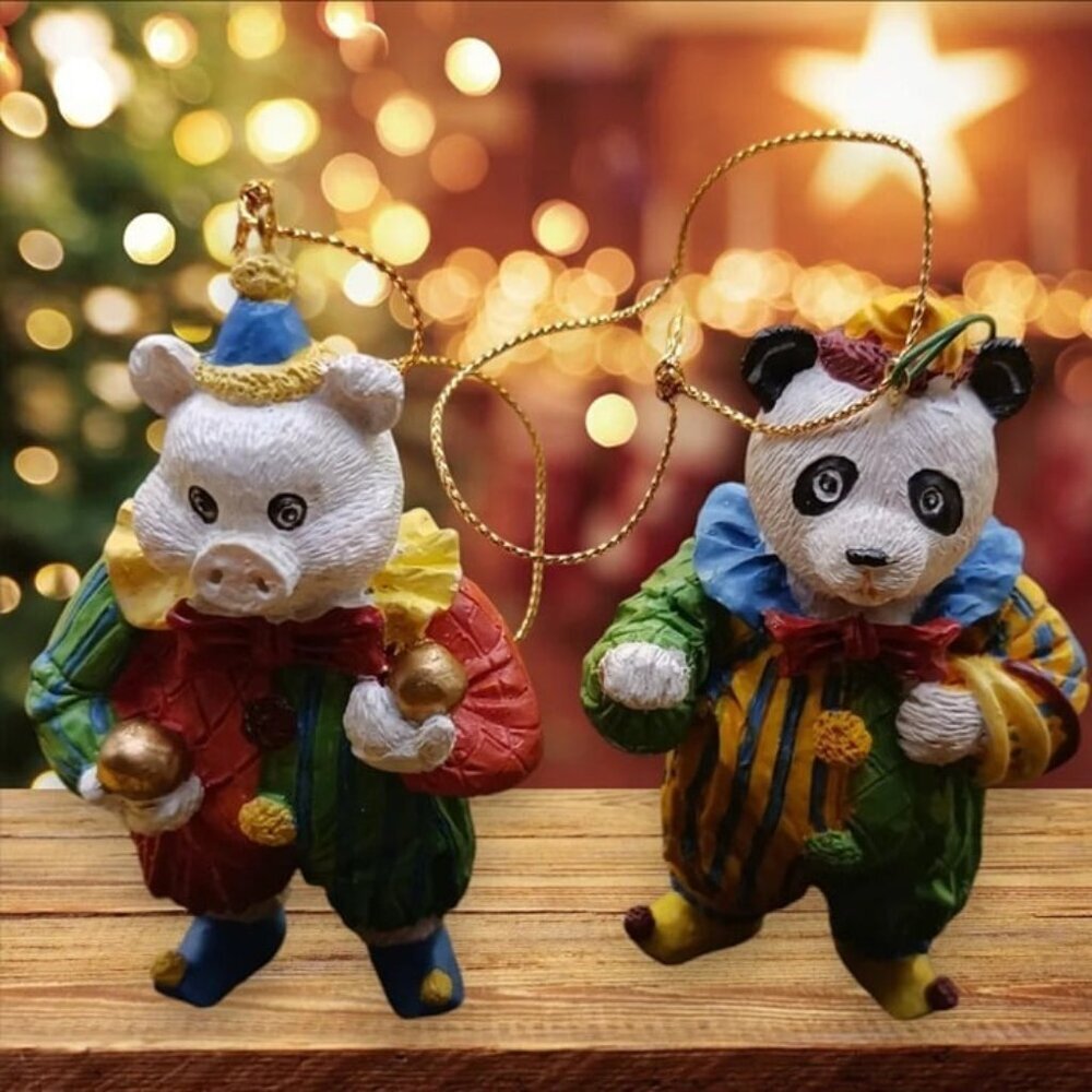 Clowns pig & panda bear ornaments multicolor - Picture 1 of 8